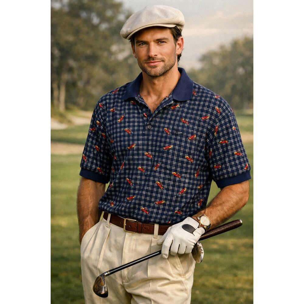Givenchy Activewear Cotton Checkered Short Sleeve Polo Shirt Navy Men's Size XL
